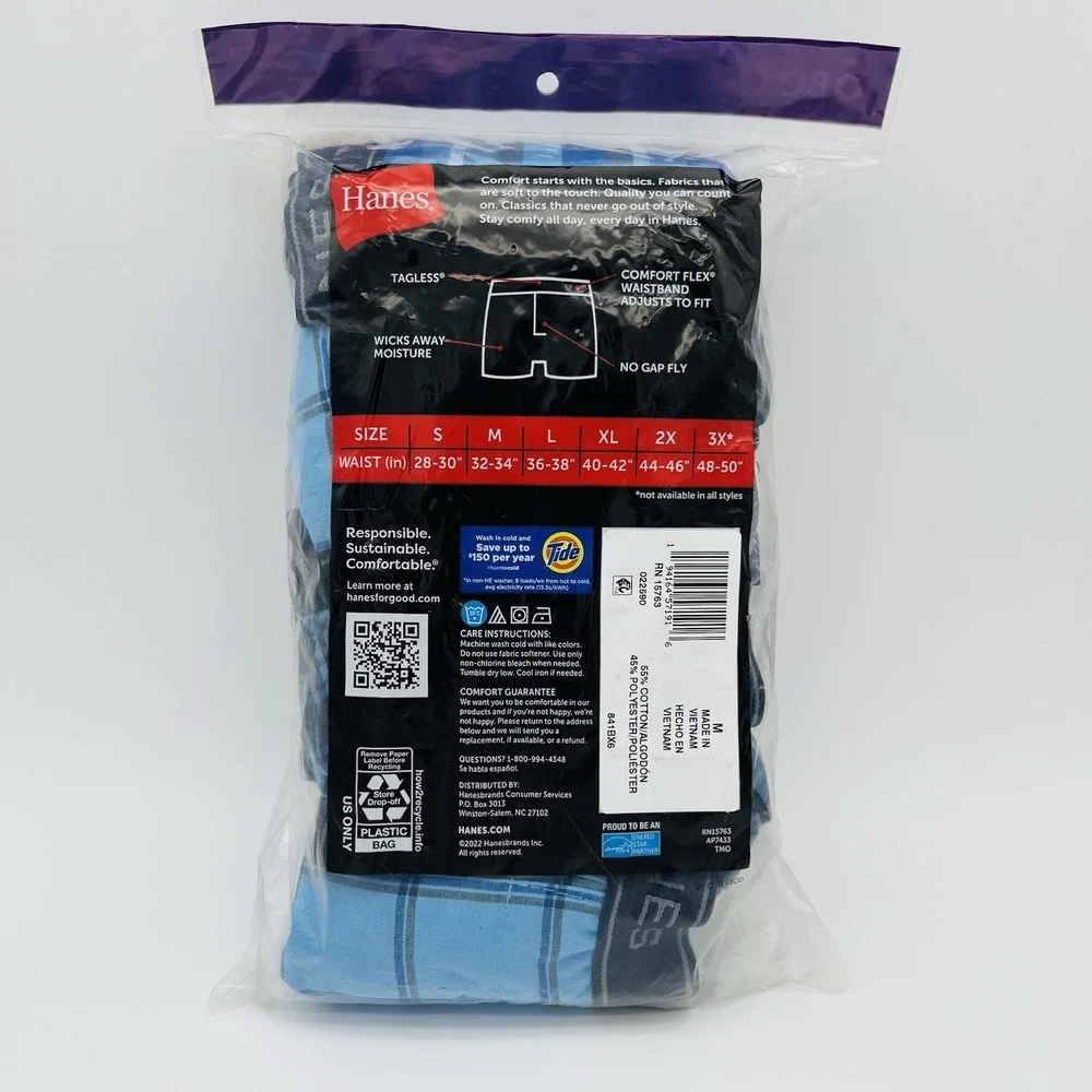 Hanes Mens Boxer Brief Underwear Moisture-Wick Plaids 6 Pk Sz M 32-34